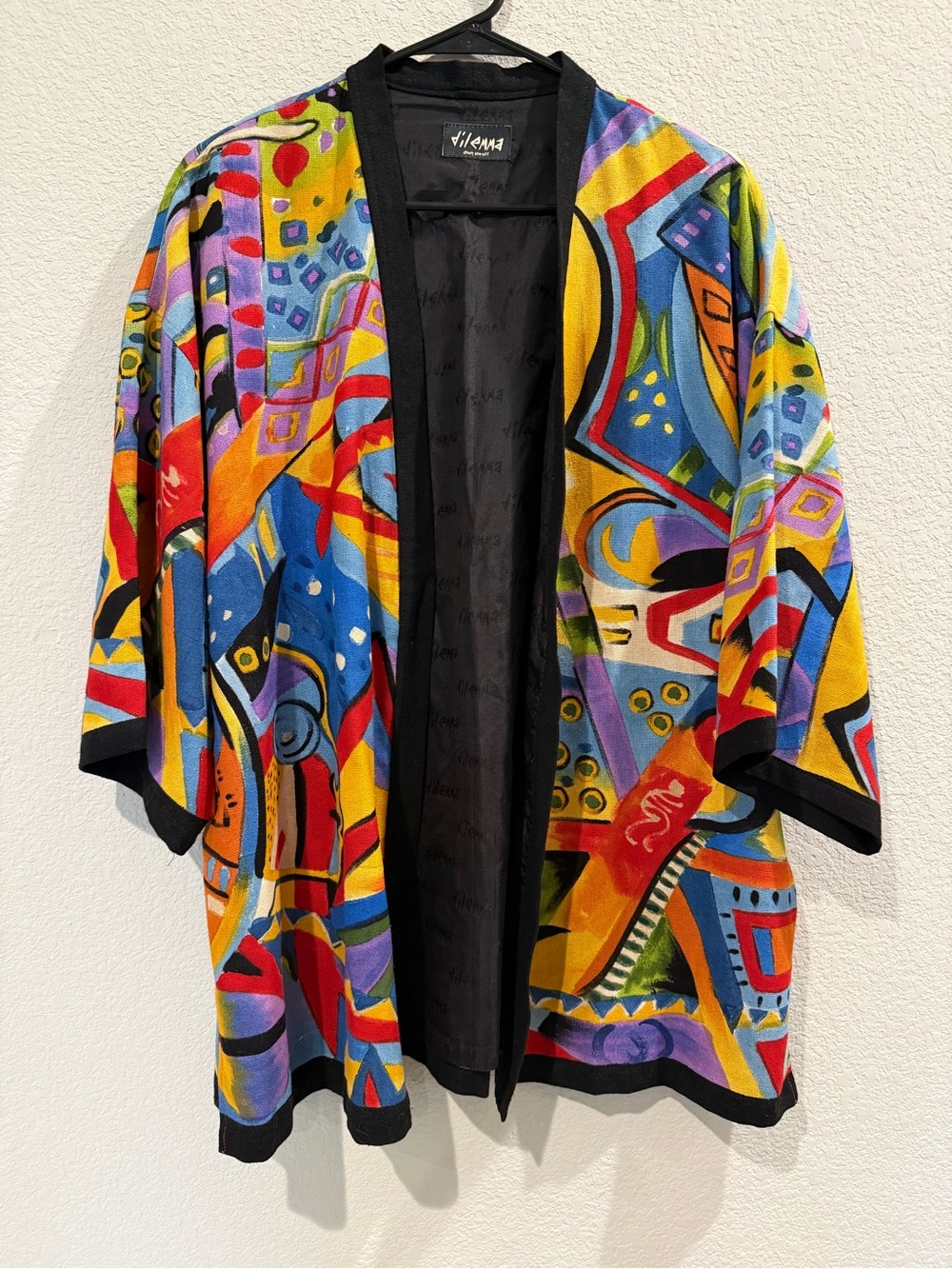 Vintage Dilemma Vibrant Artsy Abstract Print Kimono Jacket - Multicolor